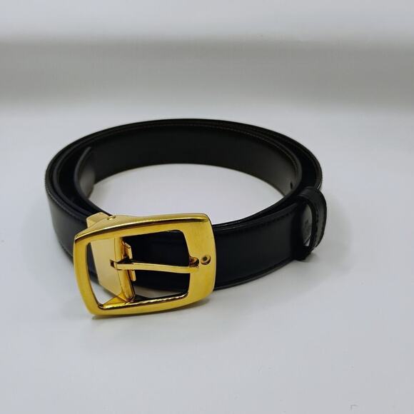 MONTBLANC Horseshoe Vintage Yellow Gold Finish 30MM Leather Belt 129424 - Picture 8 of 8